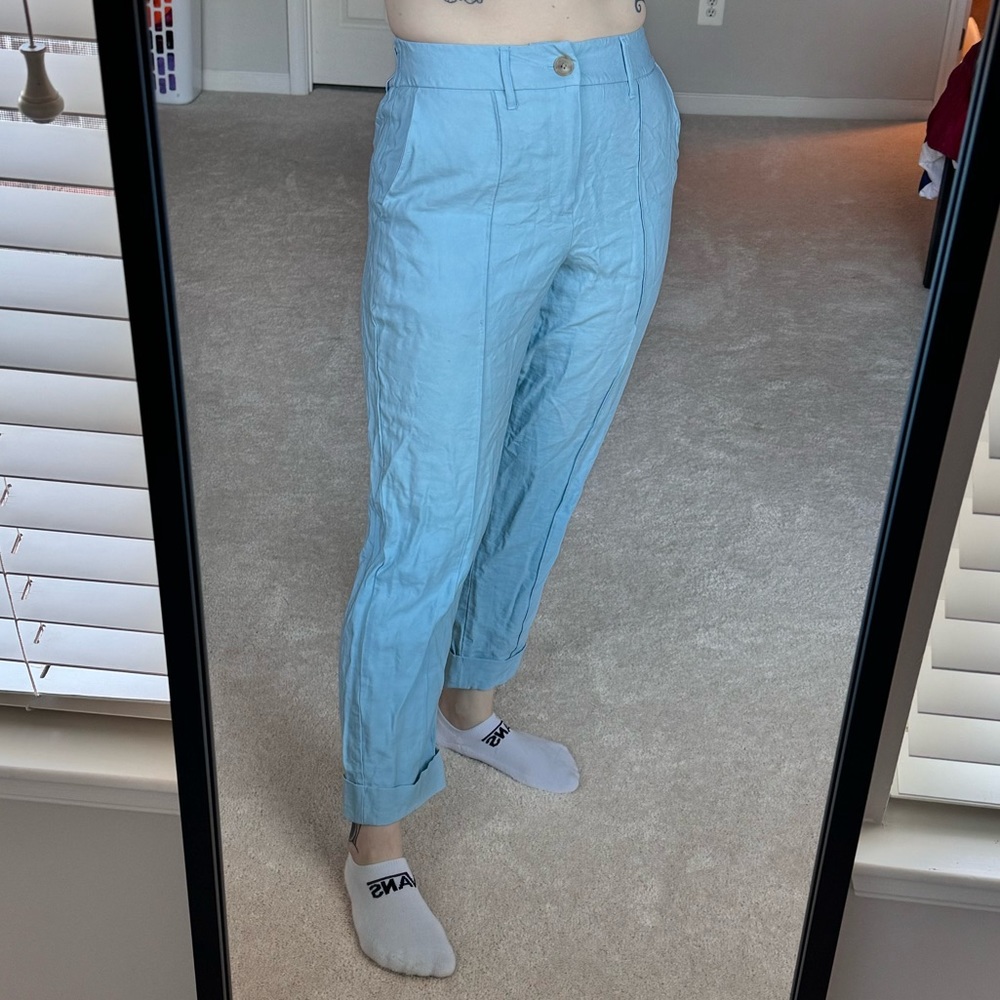 Women's High-Rise Slim Fit Effortless Pintuck Ankle Pants "Light Blue" Size 8